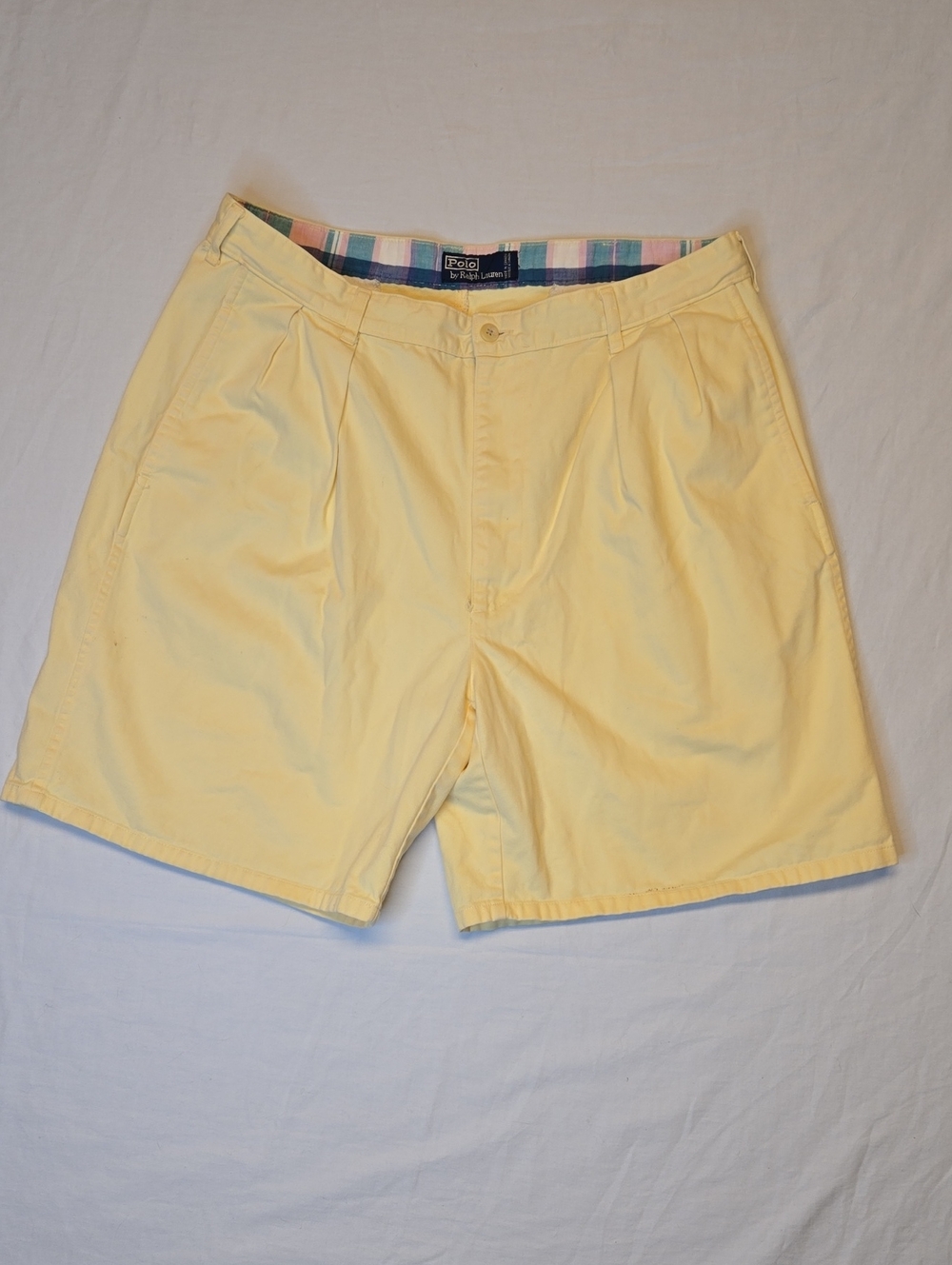 Polo Ralph Lauren Pale Yellow Flat-Front Cotton Shorts Vintage 90s
